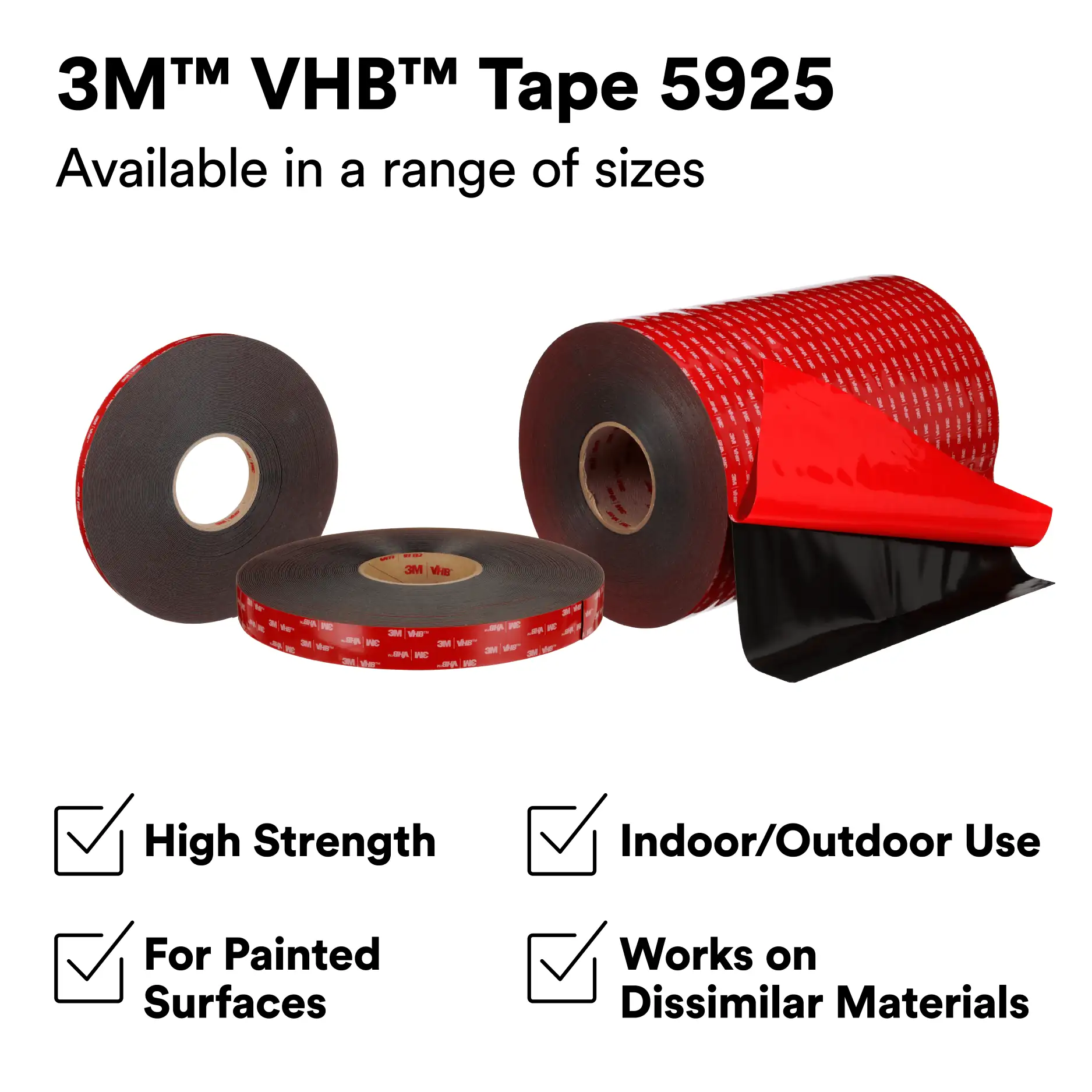 3M™ VHB™ 도장 표면 전용 아크릴 폼 테이프 5925, 검정, 1193.8 mm x 32.9 m thumbnail 2