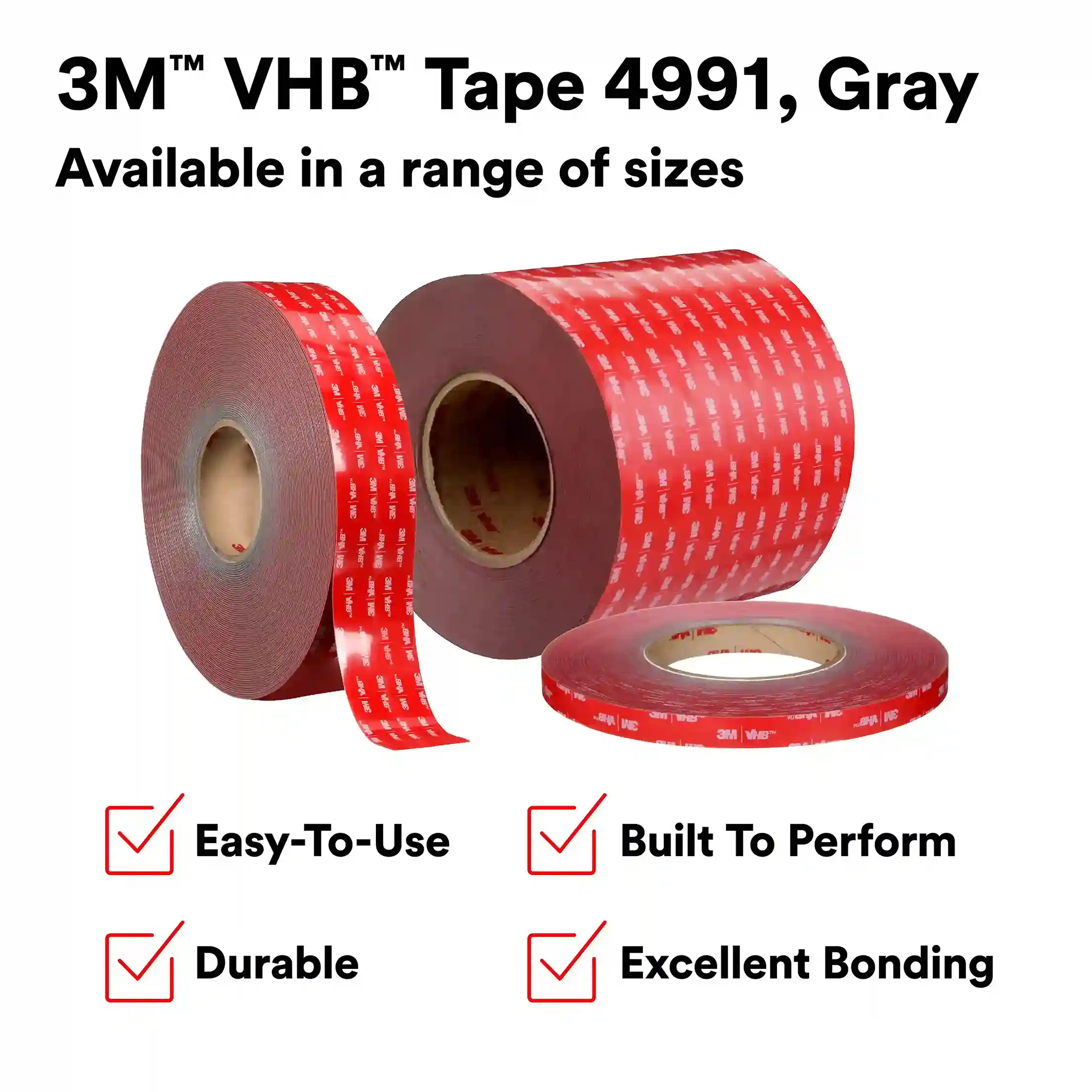3M™ VHB™ 범용 두꺼운 아크릴 폼 양면 테이프 4991, 회색, 1219.2 mm x 16.5 m thumbnail 2